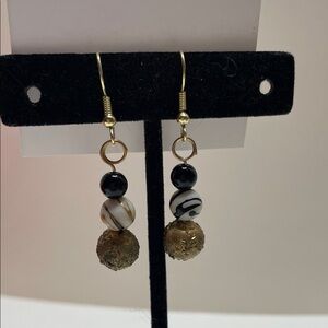 Chic Gold and Black Beaded Earrings